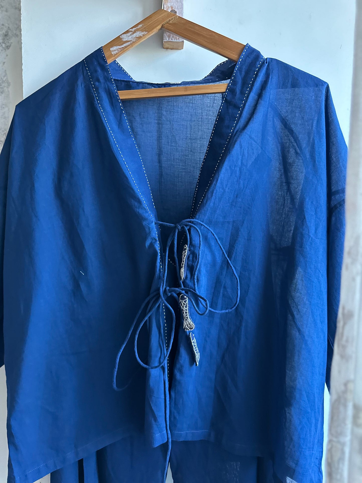 Plain indigo shacket