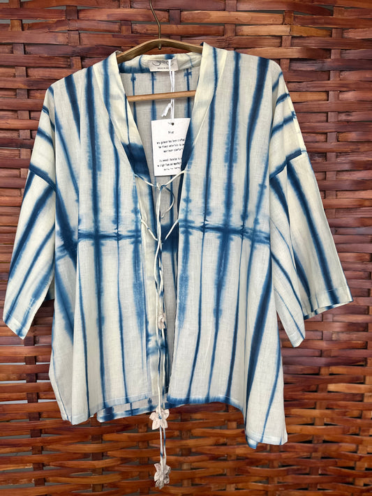 Indigo striped kimono