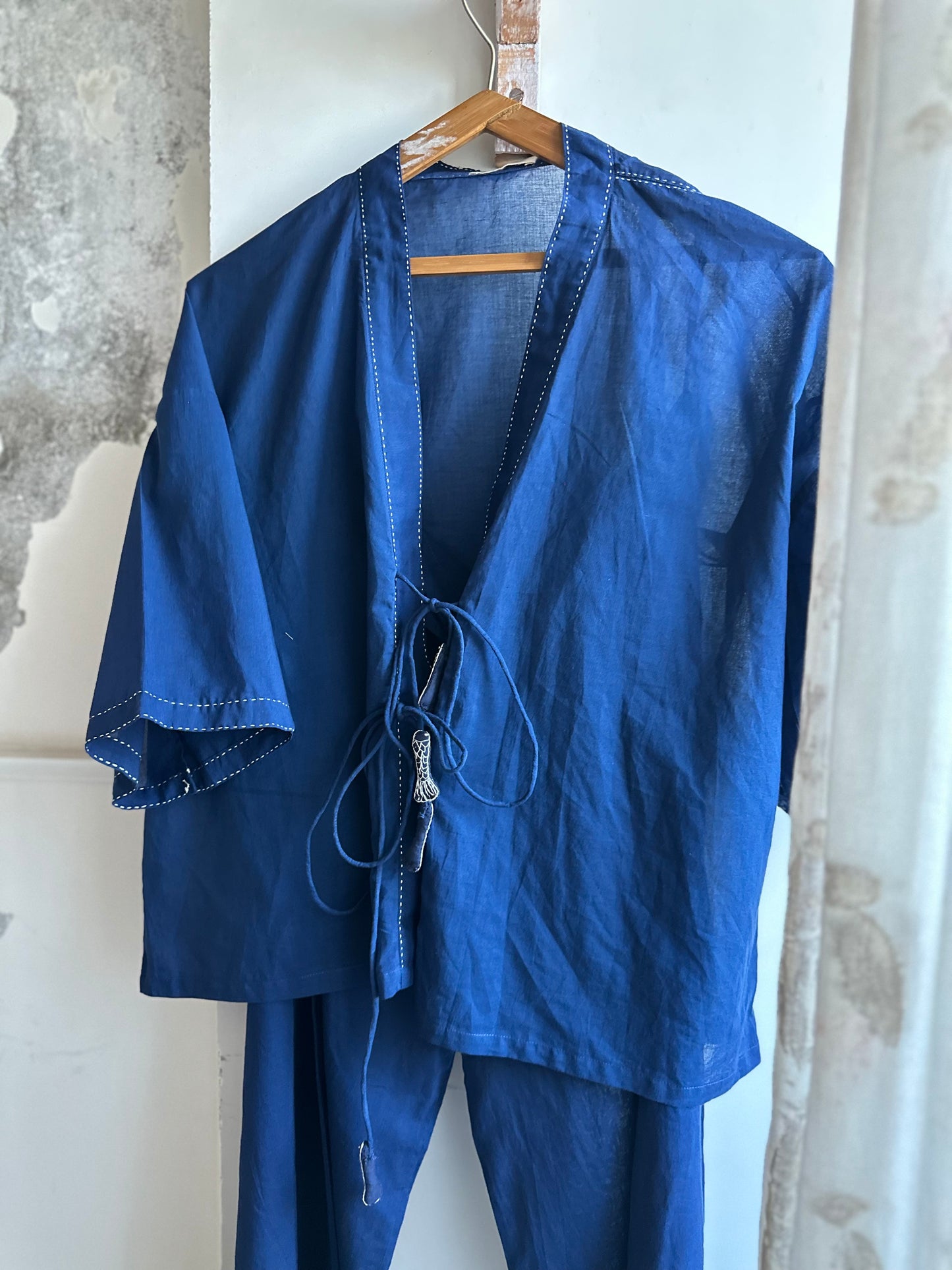 Plain indigo shacket