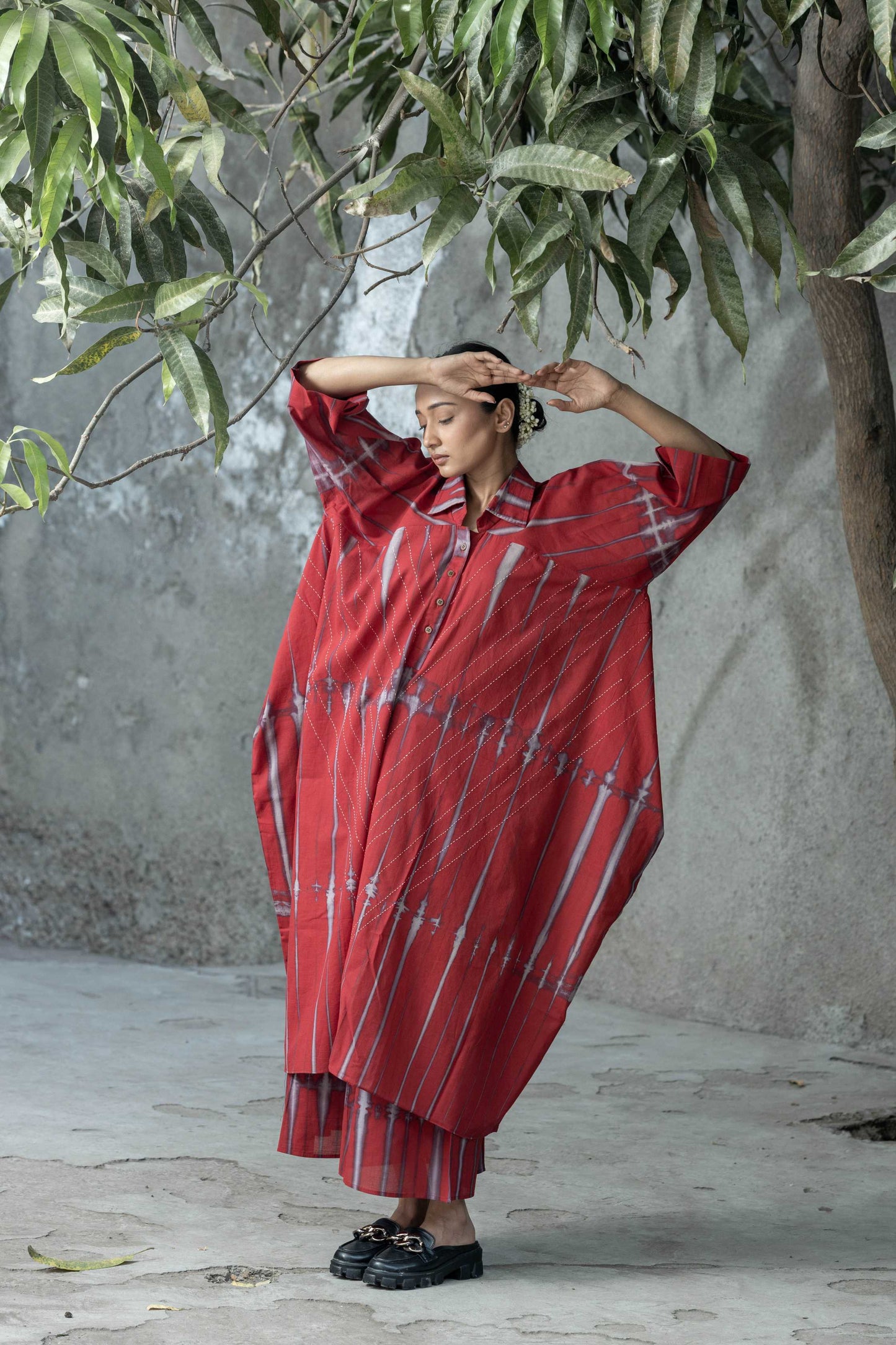 Carmine cowl kaftan set