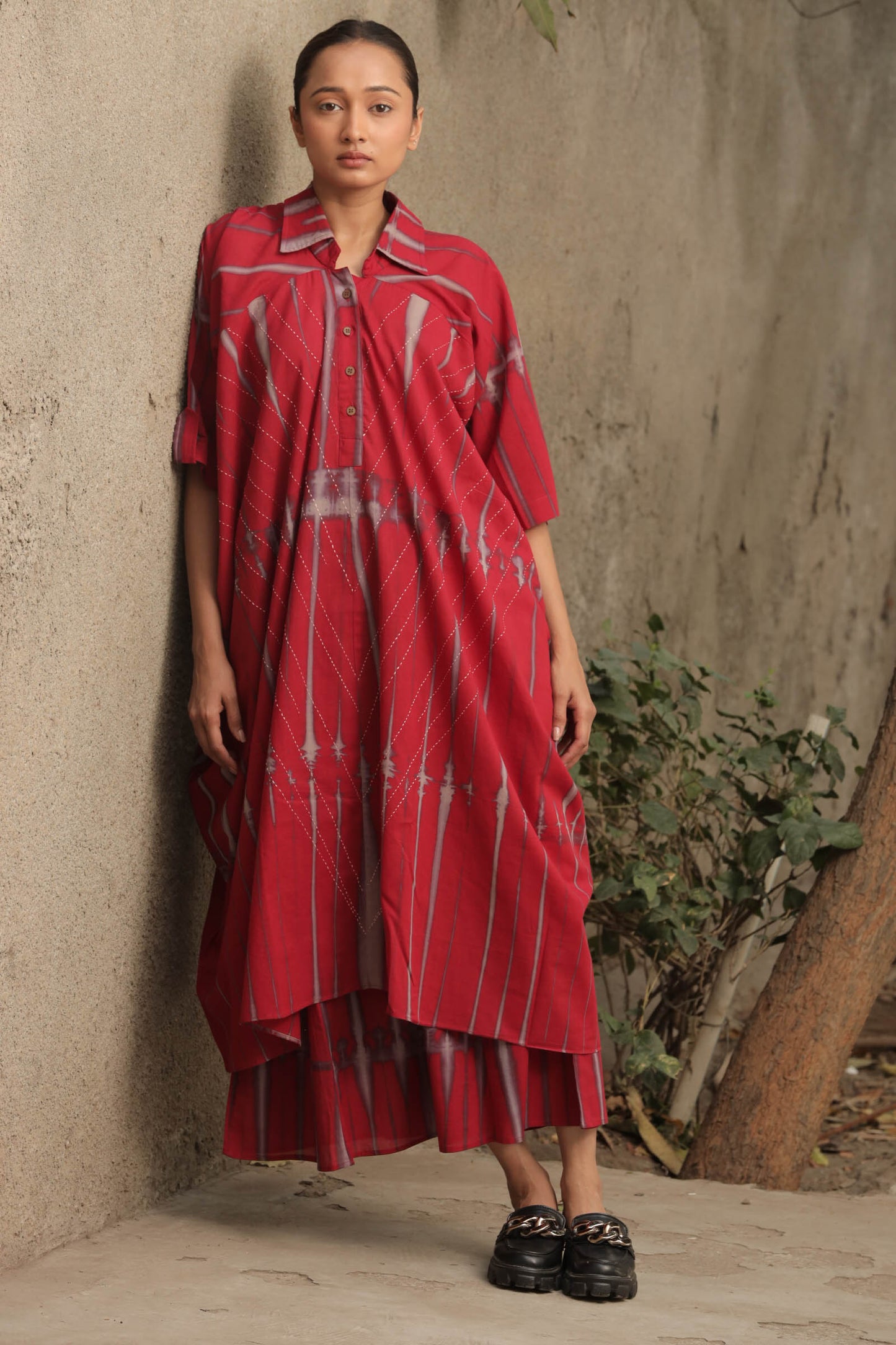 Carmine cowl kaftan set