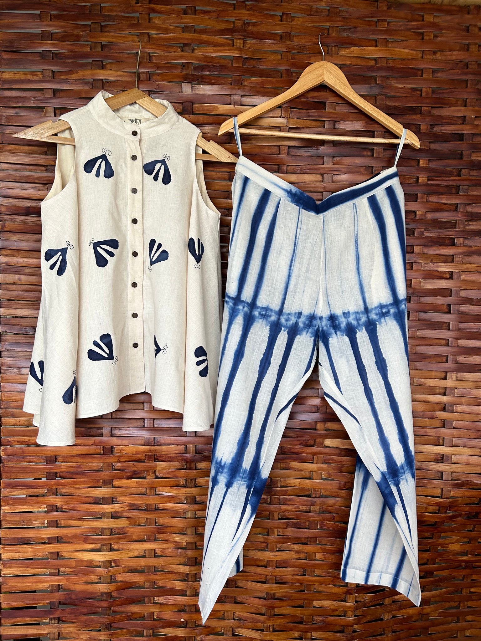 Moth Sazia Applique Top & Shibori Blue Pant Set