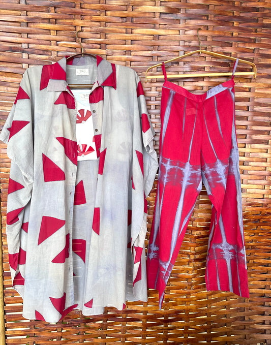 Red trian Shibori set